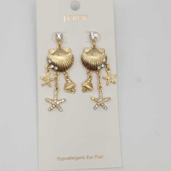 J Crew Factory Shell Drop Earrings Gold Tone NWT! NEW! - Picture 6 of 7